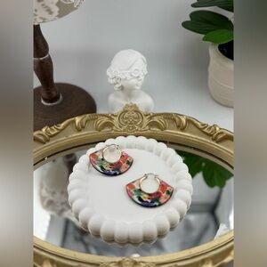 Floral Statement Hoop Earrings – Bold & Colorful Fan Shape 🌸✨